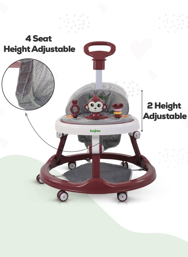 بيبي مشاية أطفال من درونو برو للأطفال، مشاية مستديرة للأطفال مع مقبض دفع للأهل، ارتفاع 4 مقاعد، مشاية دفع للأطفال مع صينية وشريط ألعاب موسيقية، مشاية للأطفال الصغار من سن 6 إلى 18 شهرًا، صبي وفتاة، أحمر - Image 3
