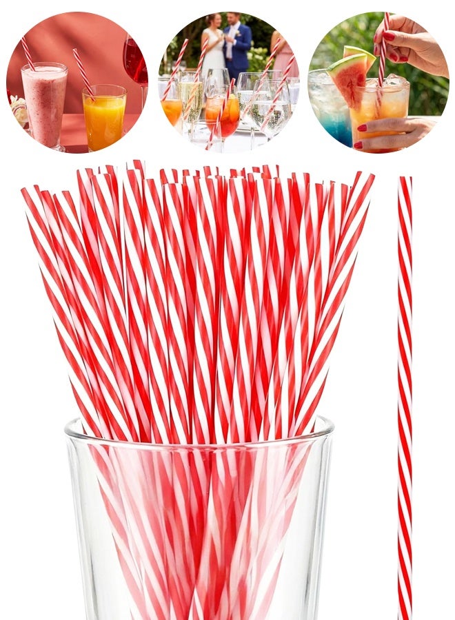 50PCS 9Inch Red White Striped Straws, Reusable Party Holiday Drinking Straws - Image 1