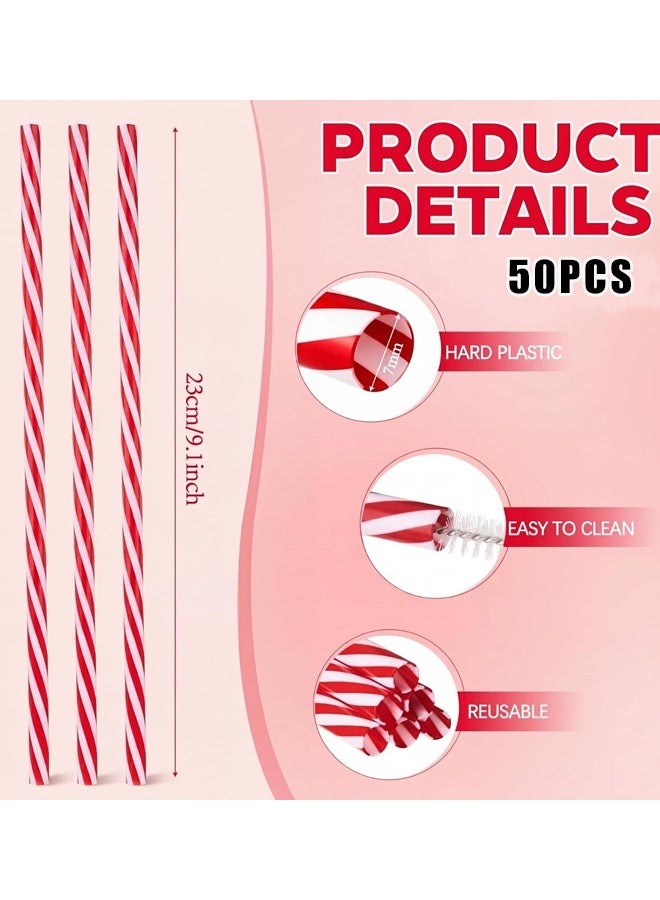 50PCS 9Inch Red White Striped Straws, Reusable Party Holiday Drinking Straws - Image 2