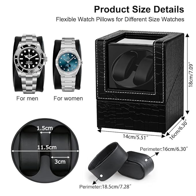 BeQuest: Quest For More Double Automatic Watch Winder Box, Automatic Watch Display Storage Rotation Wristwatch Box with 2 Slots-Black (CROC) - Image 5