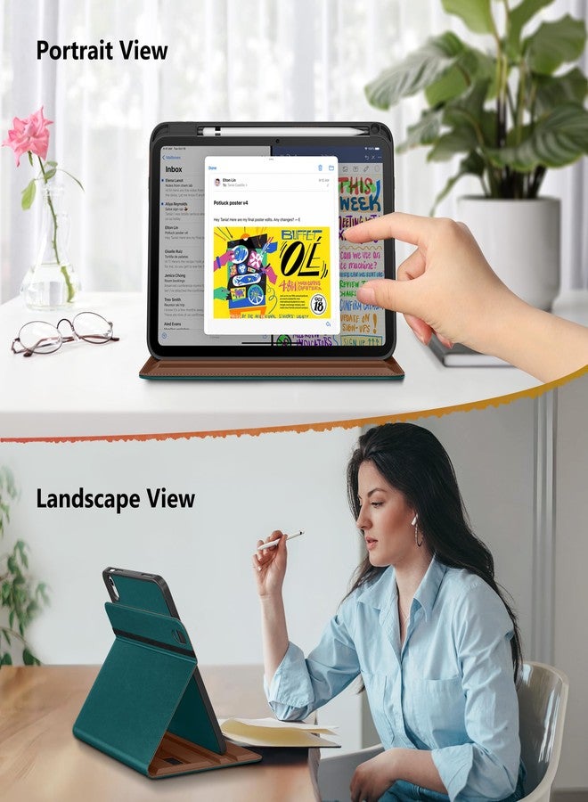 DTTO for iPad A16 Case, iPad 11th / 10th Generation Case (2025/2022), 360 Degree Rotating Premium Leather Folio Stand Cover with Pencil Holder, Green - Image 3