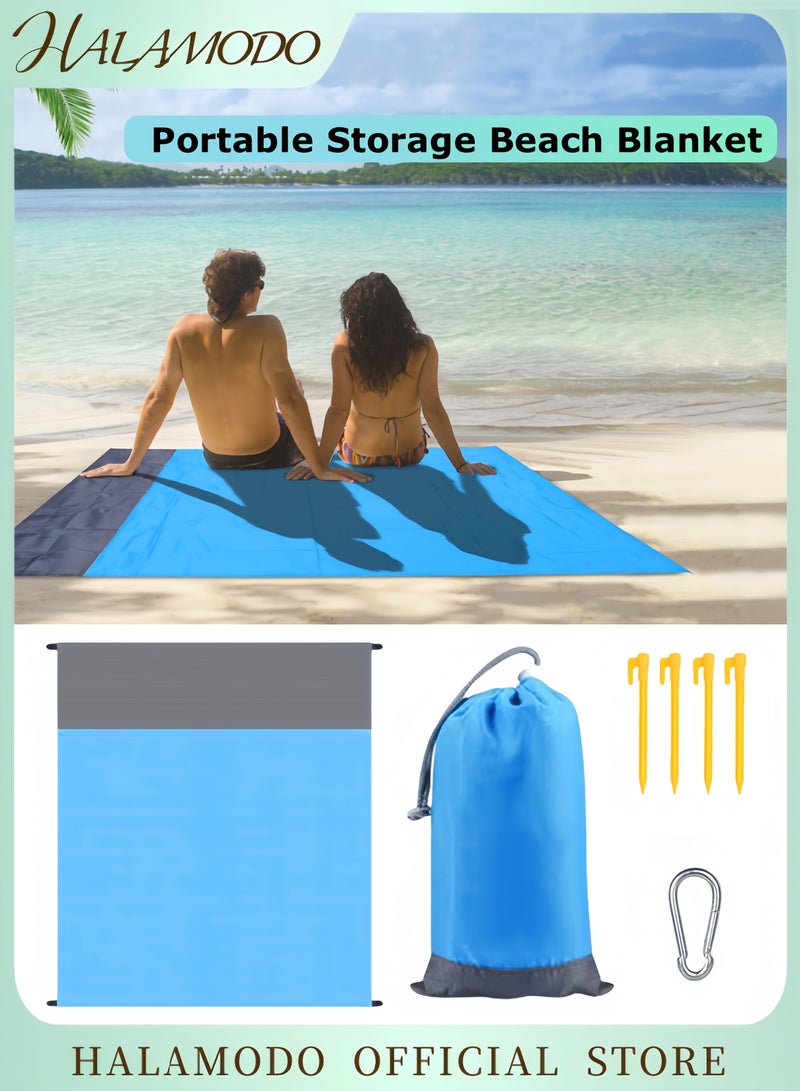 HALAMODO Beach Blanket Compact Sand Proof and Waterproof Picnic Blanket with Portable Storage Bag Great for Outdoor Travel Camping Hiking Festival Park Sports,79" x 55"  - Image 1