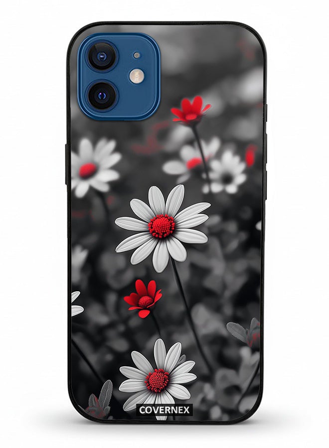 Covernex Apple iPhone 12 Protective Case Cover Printed Featuring Midnight Daisies Set of Flowers - Image 2