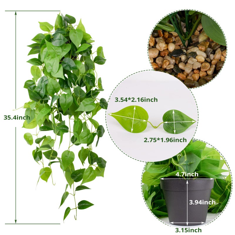 LOYWREE 35.4in Artificial Plants in Black Pot Realistic Fake Hanging Potted Greenery with Faux Ivy Vine & Pothos - Ideal for Shelf, Home, Office, Indoor & Outdoor Garden Decor - Image 2