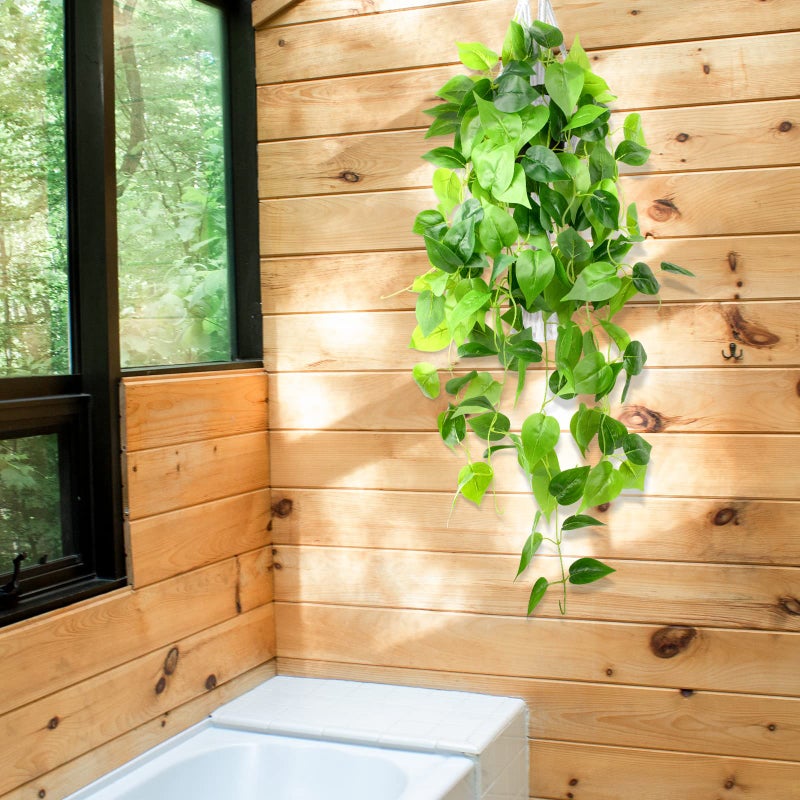 LOYWREE 35.4in Artificial Plants in Black Pot Realistic Fake Hanging Potted Greenery with Faux Ivy Vine & Pothos - Ideal for Shelf, Home, Office, Indoor & Outdoor Garden Decor - Image 5