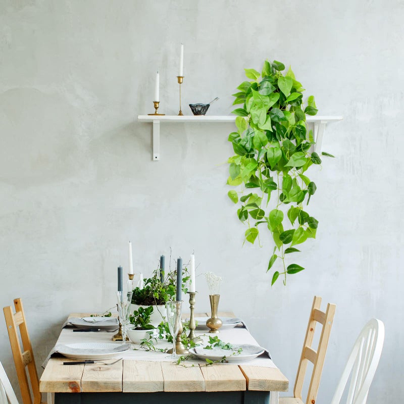 LOYWREE 35.4in Artificial Plants in Black Pot Realistic Fake Hanging Potted Greenery with Faux Ivy Vine & Pothos - Ideal for Shelf, Home, Office, Indoor & Outdoor Garden Decor - Image 4