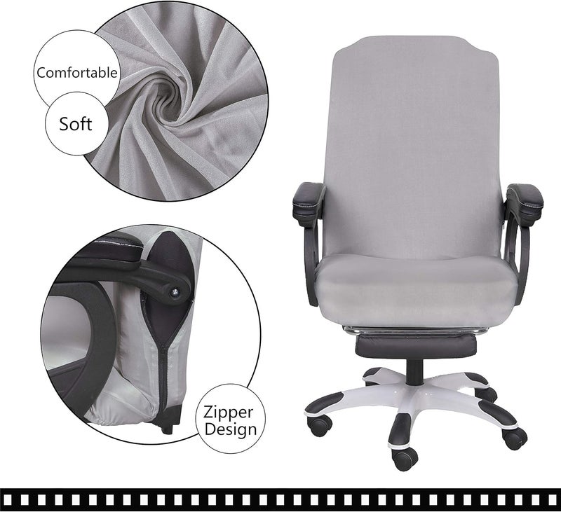 SARAFLORA Office Chair Cover- Medium, Silver Grey- Removable Computer Chair Cover for Office Chair with Zipper for Universal Rotating Chair Desk Chair Cover Chair Seat Washable Protector for Pets - Image 4