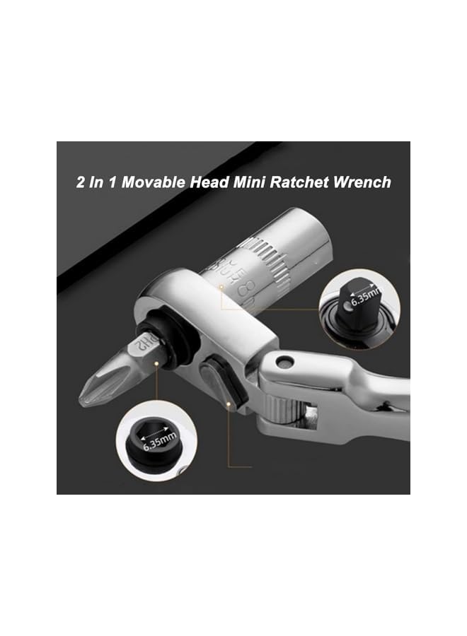 promass 1/4 Inch Flex Head Ratchet Set, 2 in 1 72 Teeth Movable Head Ratchet Wrench Swivel Head Ratchet Wrench with Ergonomic Handle, Flexible Ratchet, Quick Release Button, promass8SFDYB6037 - Image 2