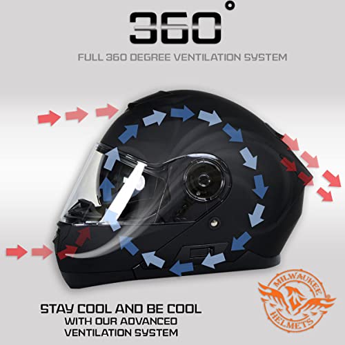 Milwaukee Helmets Breeze Flat Black Advanced Motorcycle Modular Helmet w/ Drop Down Visor for Men and Women DOT Approved MPH9814DOT - Small - Image 4