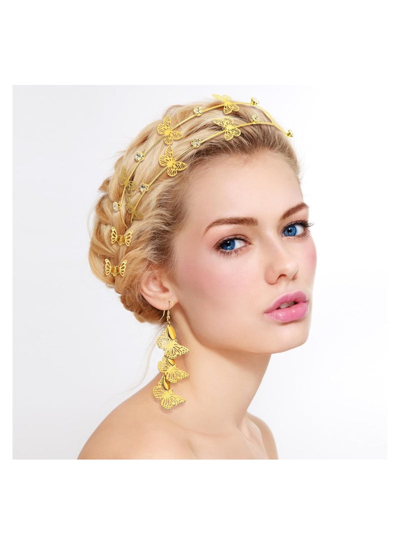 SYOSI 15 قطعة من ملحقات زي إلهة اليونان، تاج زفاف من أوراق ذهبية، عصابة رأس، سوار، أقراط لؤلؤ ودبابيس شعر، ملحقات زي إلهة يونانية رومانسية (نمط فراشة) - Image 3