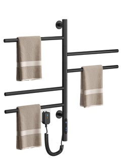 Heated Towel Racks 180° Rotatable Towel Rack with Timer, 1H-8H, 82W Wall Mounted Towel Warmer Racks, Constant Temperature Heated Towel Warmer for Bathroom, Kitchen, Black
