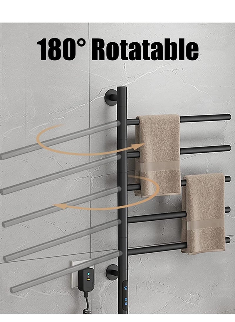 Generic - Heated Towel Racks 180° Rotatable Towel Rack with Timer, 1H-8H, 82W Wall Mounted Towel Warmer Racks, Constant Temperature Heated Towel Warmer for Bathroom, Kitchen, Black - Image 1