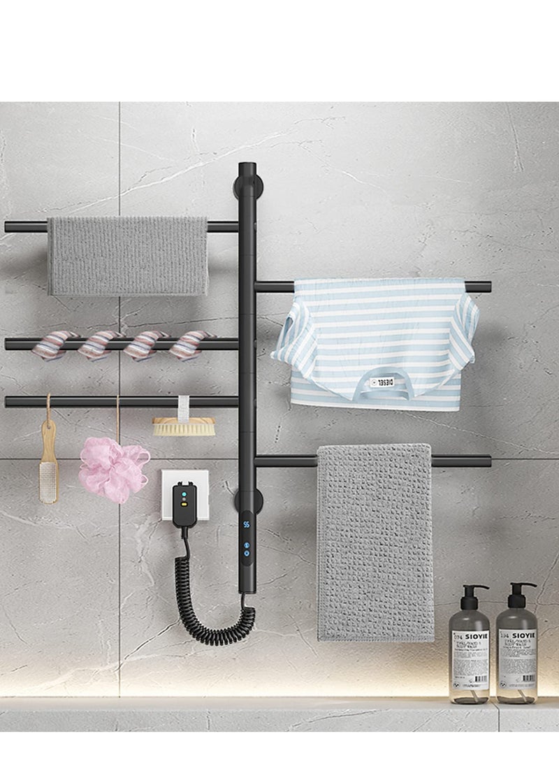 Generic - Heated Towel Racks 180° Rotatable Towel Rack with Timer, 1H-8H, 82W Wall Mounted Towel Warmer Racks, Constant Temperature Heated Towel Warmer for Bathroom, Kitchen, Black - Image 1