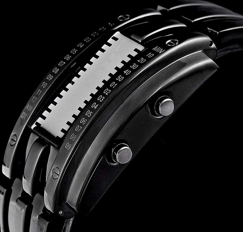 MASTOP Mens Creative Binary Digital Watches Unique Matrix LED Watch Futuristic Cool Stainless Steel Wrist Watch (Gold) - Image 3