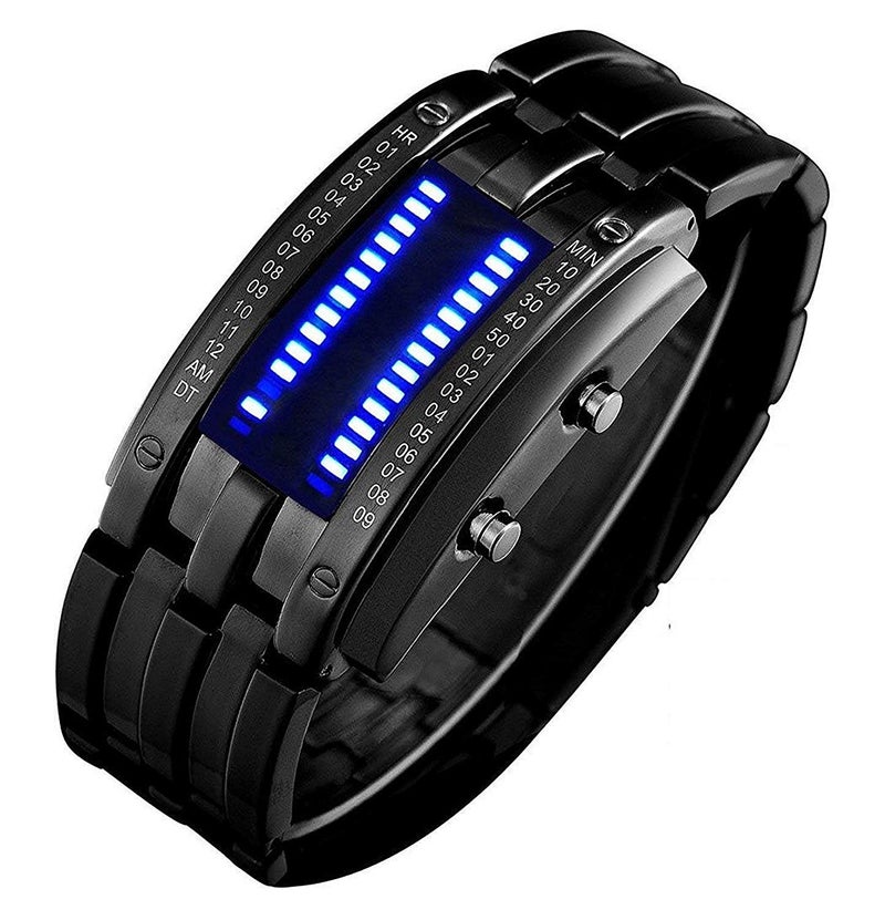 MASTOP Mens Creative Binary Digital Watches Unique Matrix LED Watch Futuristic Cool Stainless Steel Wrist Watch (Gold) - Image 1