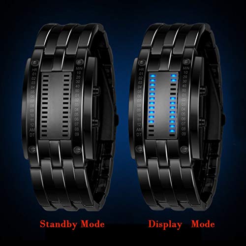 MASTOP Mens Creative Binary Digital Watches Unique Matrix LED Watch Futuristic Cool Stainless Steel Wrist Watch (Gold) - Image 2
