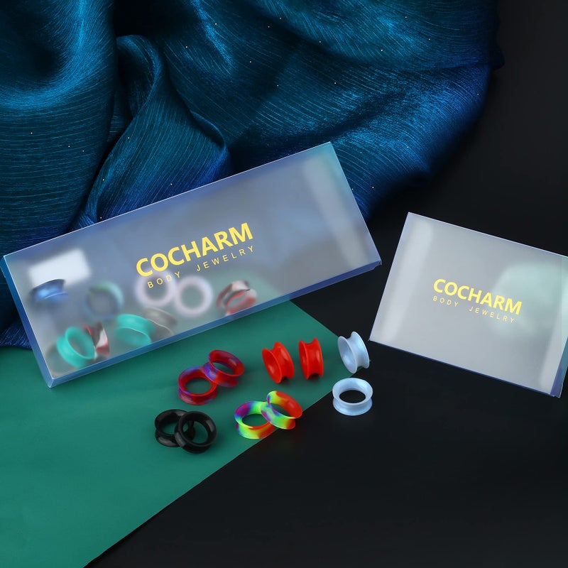 COCHARM كوشرم 20 قطعة سدادات أذن رقيقة من السيليكون أنفاق مزدوجة الجوانب مرنة لتوسيع الأذن مجوهرات ثقب الجسم 00G(10MM) - Image 5