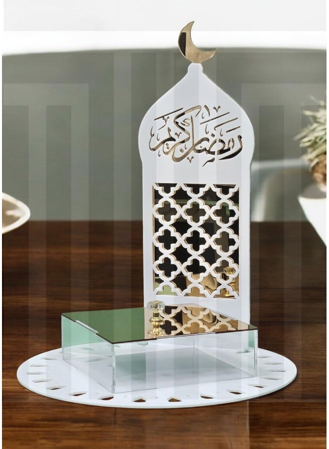 TPGP Decorative Ramadan Eid Display Tray with Ramadan Acrylic Food, Sweets, Candy And Dates closed Box. Table Top Coffee Table Organizer Home Decorative And kitchen. (Type 02)