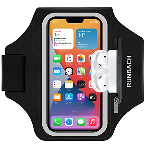 RUNBACH Armband for iPhone 17 Pro Max/16 Pro Max/16 Plus/15 Pro Max/15 Plus/iPhone 14,13,12,11 Pro Max/XS Max,Water Resistant Sport Armband with Zipper Slot for Airpods and Keys (Black) - Image 1