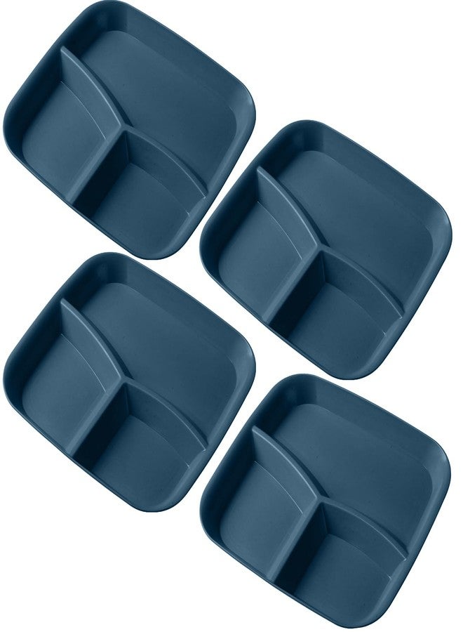 Oicia Multicolor Wheat Straw Divided Plates for Adults 3 Compartments for Portion Control Lightweight Reusable Wheat Straw Divider Plate Portion Control Plates (25cm, Dark Blue, Pack of 4) - Image 1