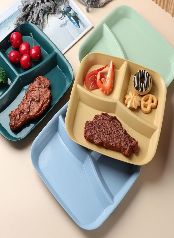 Oicia Multicolor Wheat Straw Divided Plates for Adults 3 Compartments for Portion Control Lightweight Reusable Wheat Straw Divider Plate Portion Control Plates (25cm, Dark Blue, Pack of 4) - Image 3