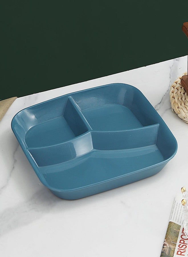 Oicia Multicolor Wheat Straw Divided Plates for Adults 3 Compartments for Portion Control Lightweight Reusable Wheat Straw Divider Plate Portion Control Plates (25cm, Dark Blue, Pack of 4) - Image 5