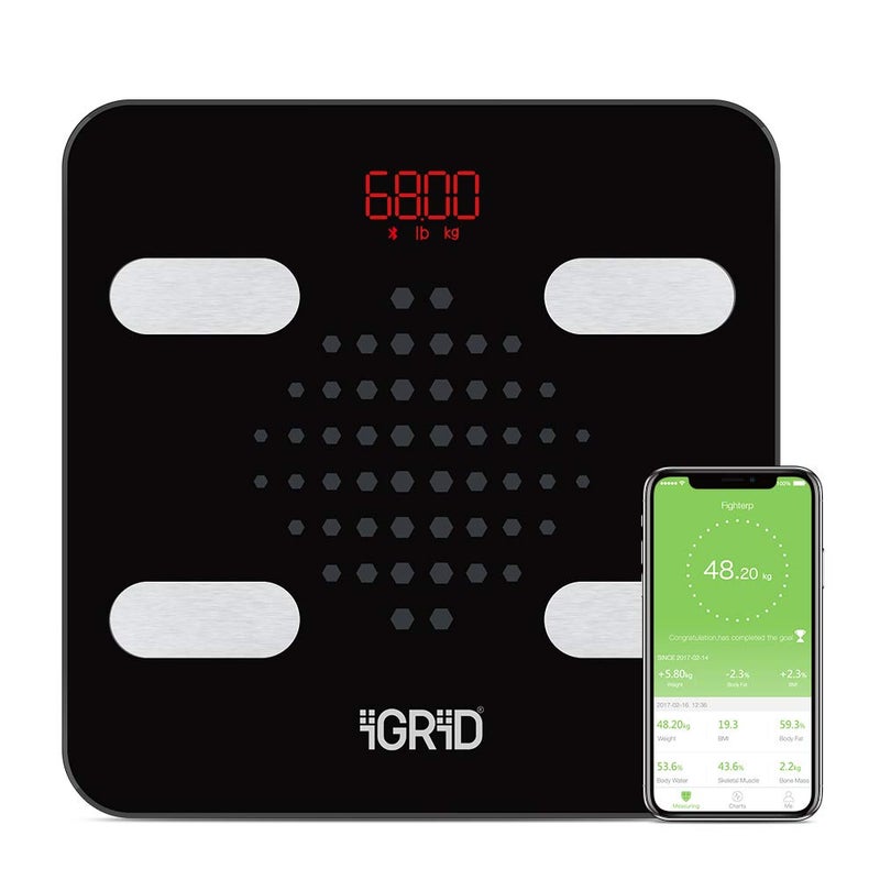 iGRiD Smart Bluetooth BMI Weight Machine for Body Weight, 13 Essential Parameters with ALFit App, Body Fat Analyzer, Full Body Composition Scale with LED Light, Lightweight & Portable, 1-Year Warranty - Image 1