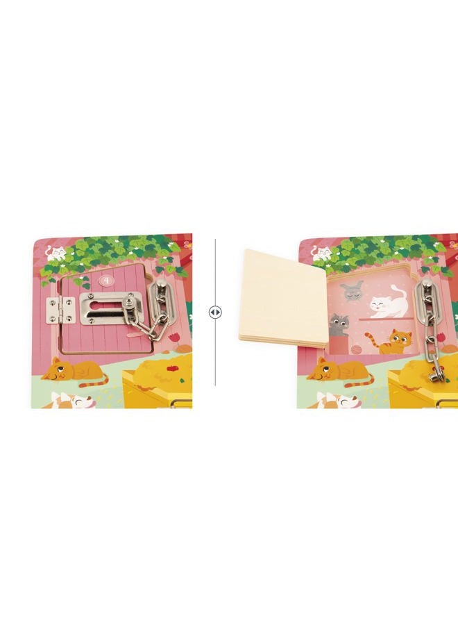 Janod Animal Board with Locks, The Farm Activity Board, 5 Castle Types Toy Made of FSC Wood, from 3 Years, J07119, Multicoloured, Small - Image 5