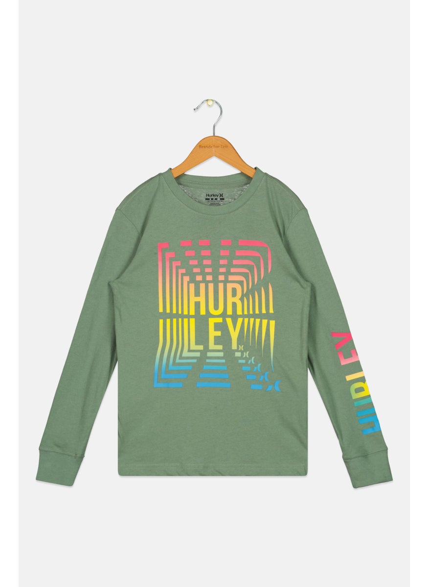 Hurley - Kids Boys Brand Logo Long Sleeve T-Shirt, Green - Image 1