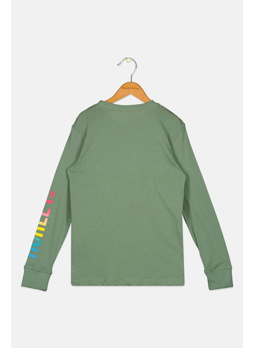 Hurley - Kids Boys Brand Logo Long Sleeve T-Shirt, Green - Image 1