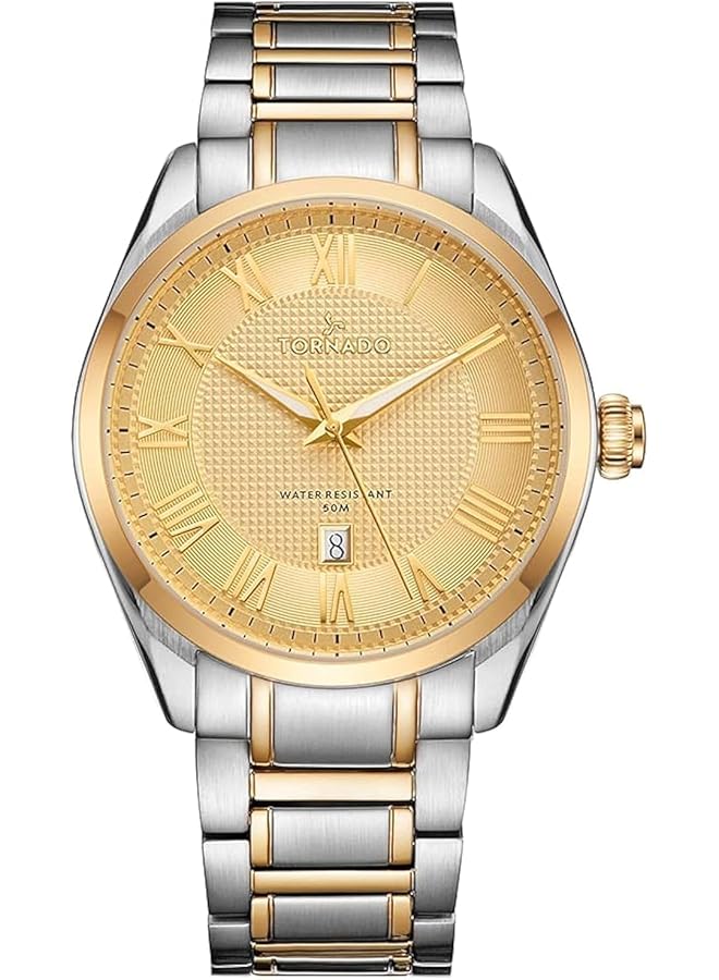 تورنيدو ساعة رجالية يابانية بحركة كوارتز وشاشة تناظرية وحزام من الفولاذ المقاوم للصدأ T8007 Tbtc فضية