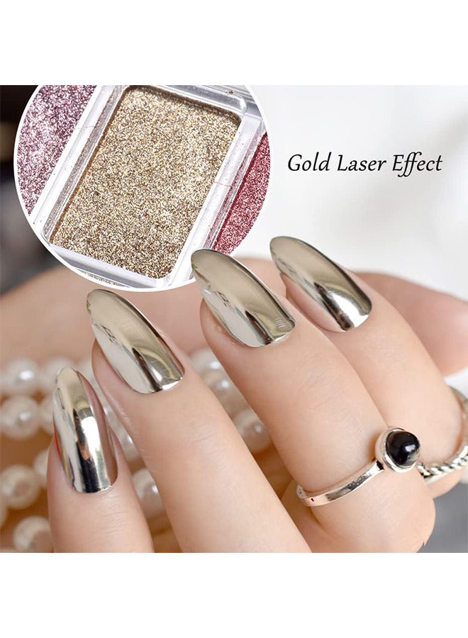 6 Colors Chrome Nail Powder, Holographic Metallic Mirror Effect Nail Art Powder, Gold Rose Pink Nail Pigment Glitter Powder With 2PCS Eyeshadow Sticks For Salon DIY Nail Art Supplies - Image 5