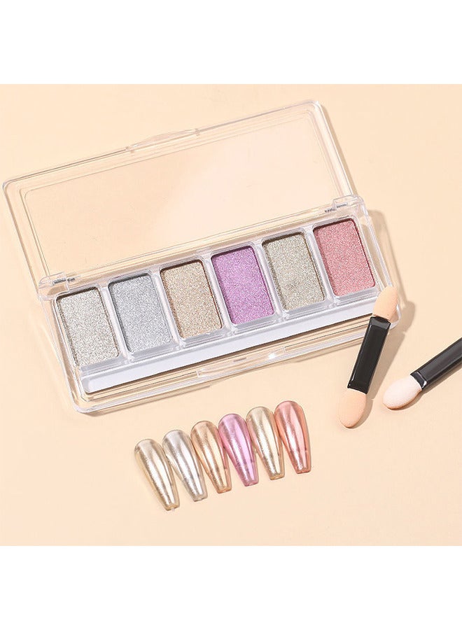 6 Colors Chrome Nail Powder, Holographic Metallic Mirror Effect Nail Art Powder, Gold Rose Pink Nail Pigment Glitter Powder With 2PCS Eyeshadow Sticks For Salon DIY Nail Art Supplies - Image 3