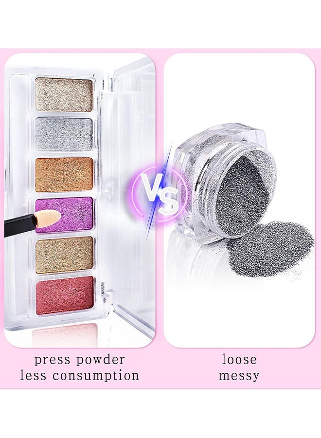 6 Colors Chrome Nail Powder, Holographic Metallic Mirror Effect Nail Art Powder, Gold Rose Pink Nail Pigment Glitter Powder With 2PCS Eyeshadow Sticks For Salon DIY Nail Art Supplies - Image 2