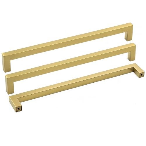 Goldenwarm Gold Drawer Pulls 10in Brass Hardware for Cabinets LSJ12GD256 Modern Square Bar Pulls for Cabinets Brushed Brass Drawer Handles 10 Pack Closet Door Hardware - Image 1