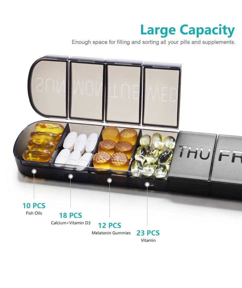 NUDFSY Portable 7-Day Pill Organizer Box - Large, 1-Time-A-Day Tablet Box, Black - Image 4