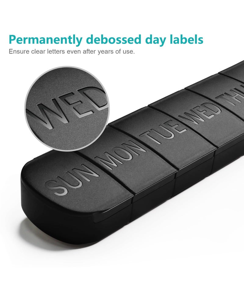 NUDFSY Portable 7-Day Pill Organizer Box - Large, 1-Time-A-Day Tablet Box, Black - Image 2