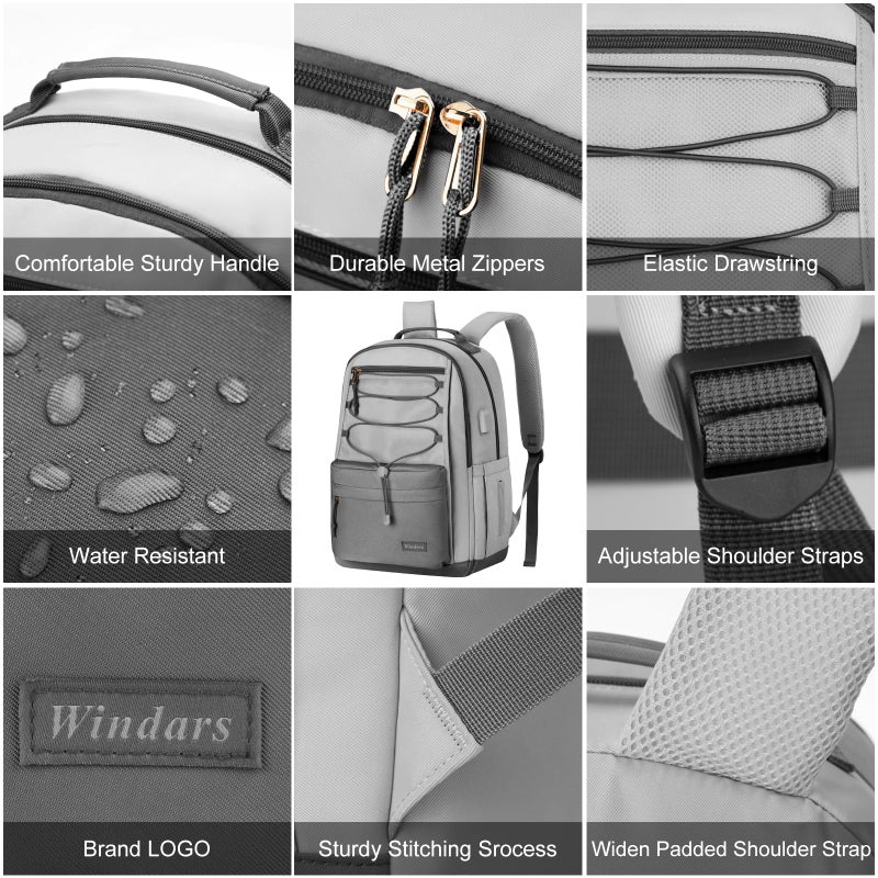 WINDARS School Backpack for Teens Girls, Aesthetic College Backpack Large Bookbag for Women Students Fashion 15.6 Inch Laptop Bag for Work Travel (Dark Grey & Light Grey) - Image 3