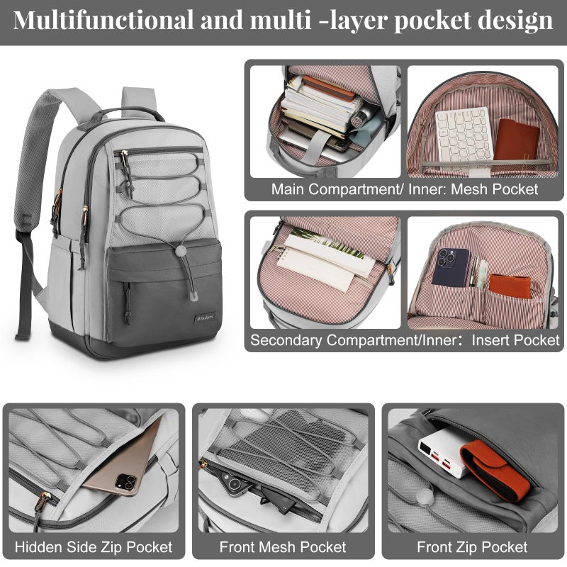 WINDARS School Backpack for Teens Girls, Aesthetic College Backpack Large Bookbag for Women Students Fashion 15.6 Inch Laptop Bag for Work Travel (Dark Grey & Light Grey) - Image 2