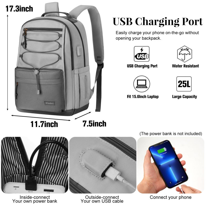 WINDARS School Backpack for Teens Girls, Aesthetic College Backpack Large Bookbag for Women Students Fashion 15.6 Inch Laptop Bag for Work Travel (Dark Grey & Light Grey) - Image 4