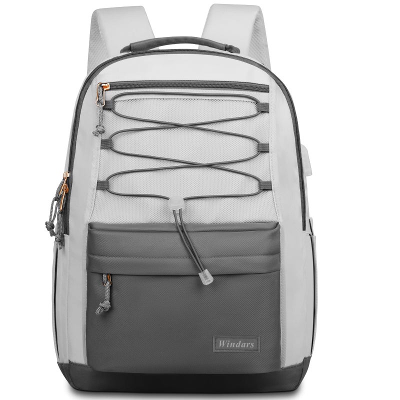 WINDARS School Backpack for Teens Girls, Aesthetic College Backpack Large Bookbag for Women Students Fashion 15.6 Inch Laptop Bag for Work Travel (Dark Grey & Light Grey) - Image 1