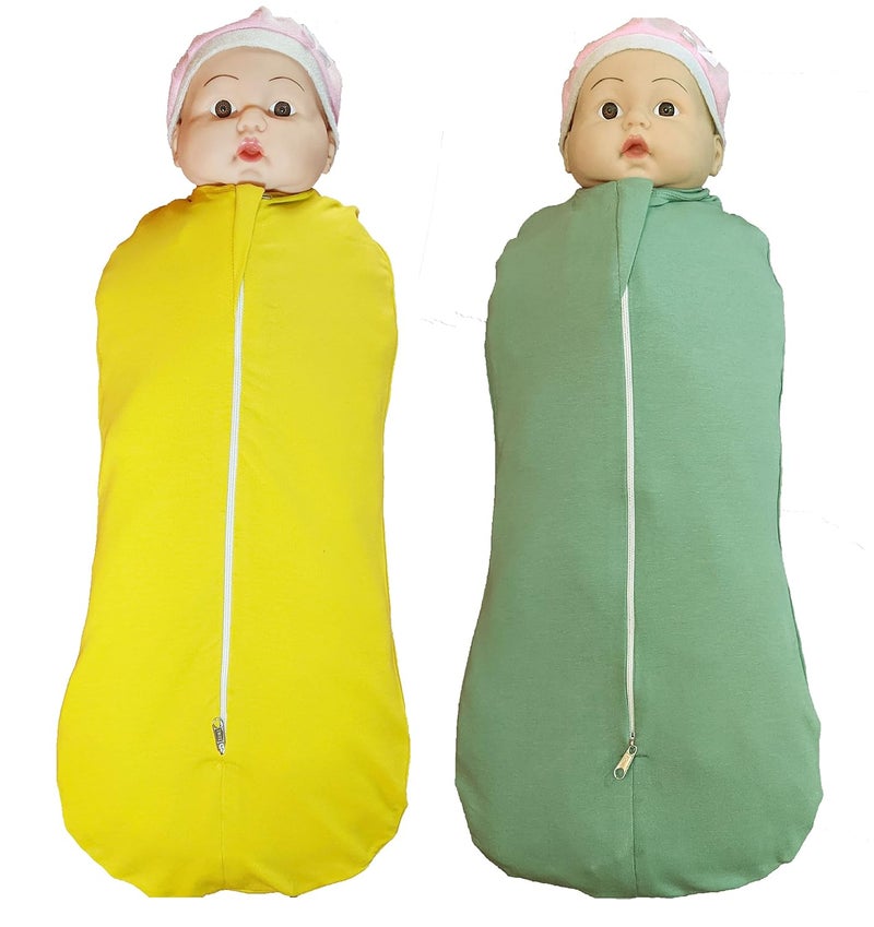 MammaChamp Infant Sleeping Bag and SackPodZipper SwaddleWrapBlanketsfor New Born Baby YellowGreen PK2