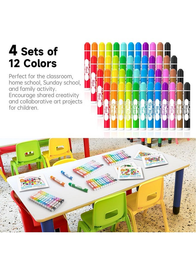 Shuttle Art 48 Pack Washable Dot Markers, 12 Assorted Colors with 6 Activity Books, Fun Art Supplies for Kids Toddlers, Non Toxic Water-Based Paint Daubers, 4 Sets x 12 Colors Dot Markers - Image 3