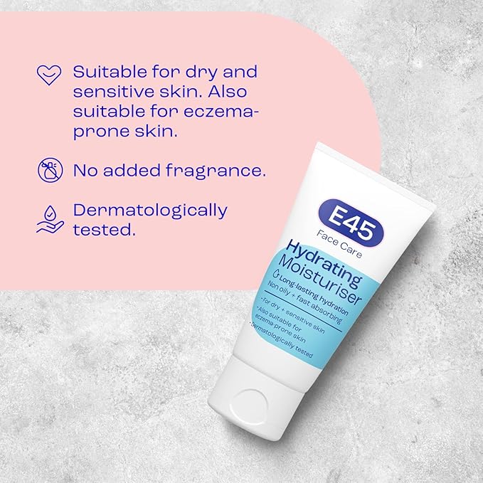 E45 Face Moisturiser Hydrating Face Cream for LongLasting Moisturisation Lightweight Cream for Dry and Sensitive Skin FastAbsorbing and NonGreasy Formula Dermatologically Tested 50ml - Image 5