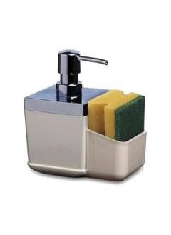 Primanova Toskana soap dispenser with sponge holder plastic for kitchen and bathroom 15 8.5 19.5 cm beige  - Image 1