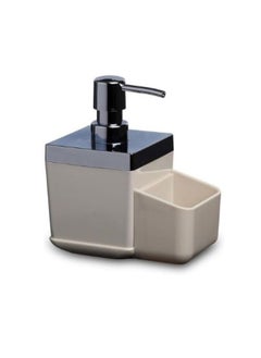 Primanova Toskana soap dispenser with sponge holder plastic for kitchen and bathroom 15 8.5 19.5 cm beige  - Image 2