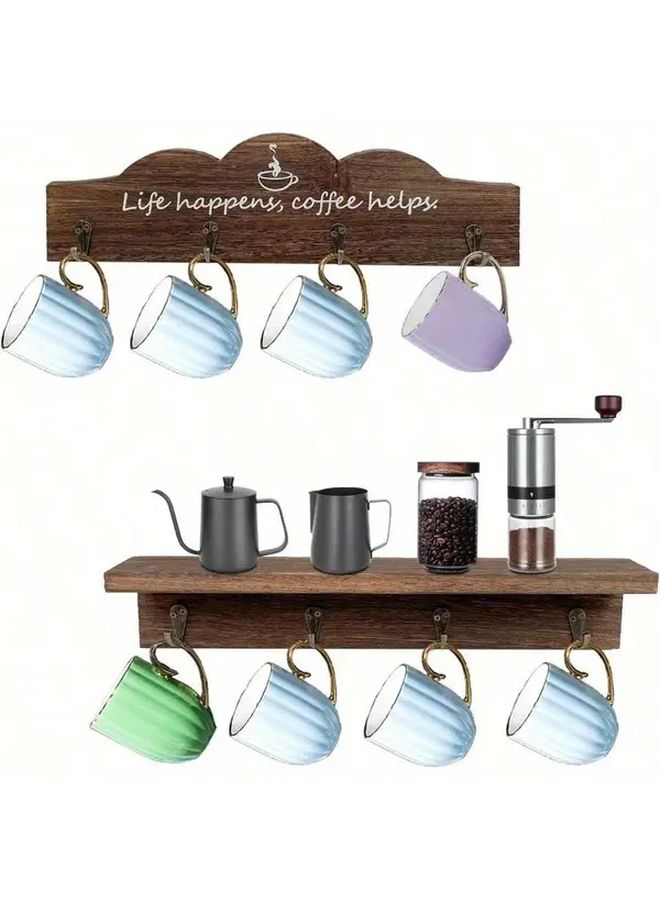 White Wooden Mug Holder With Golden Hooks Farmhouse Kitchen Decor Coffee Station - Image 2