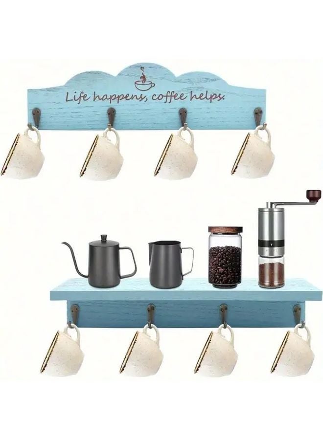 White Wooden Mug Holder With Golden Hooks Farmhouse Kitchen Decor Coffee Station - Image 3