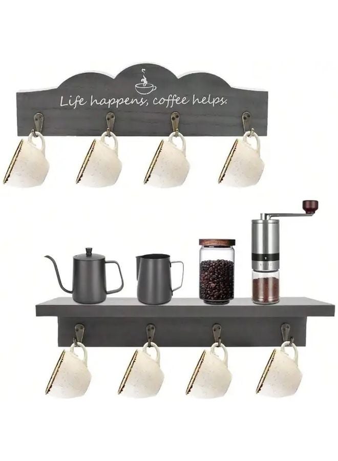 White Wooden Mug Holder With Golden Hooks Farmhouse Kitchen Decor Coffee Station - Image 5