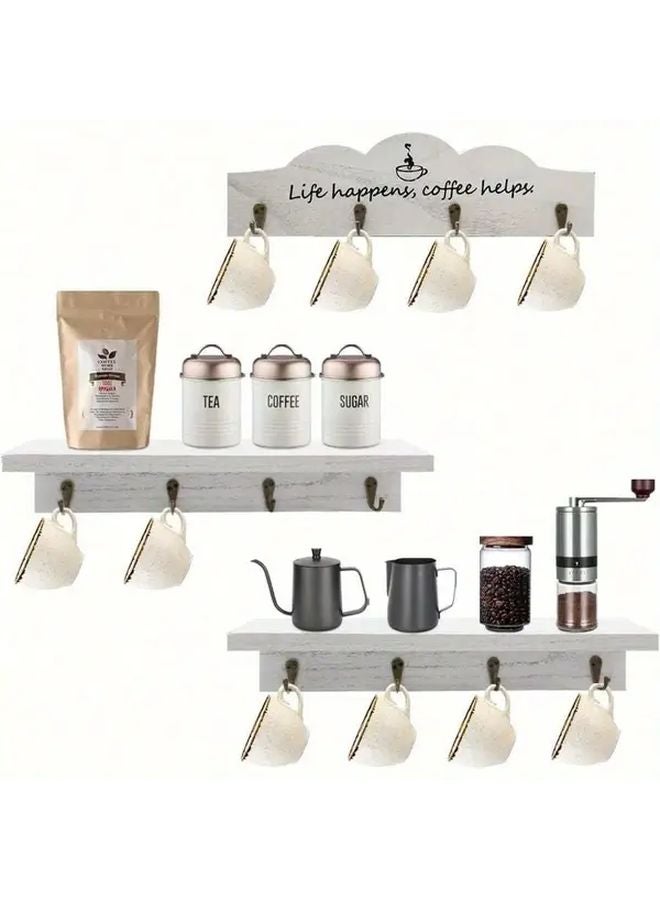 White Wooden Mug Holder With Golden Hooks Farmhouse Kitchen Decor Coffee Station - Image 4